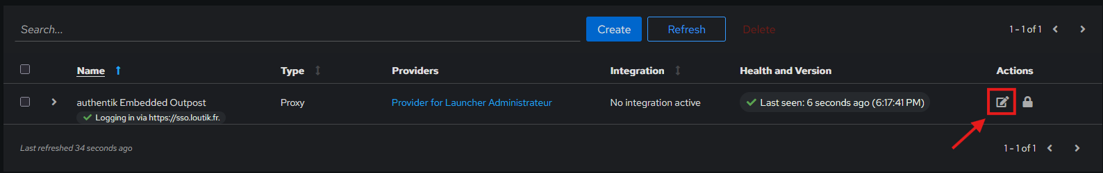 Capture d'écran - Edition du Outpost Authentik
